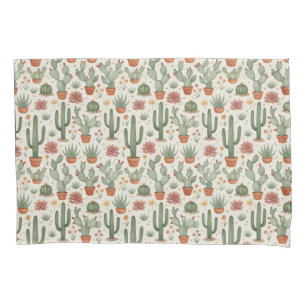 Desert Cacti Succulent Seamless Pattern Pillowcase