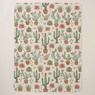 Desert Cacti Succulent Seamless Pattern Sherpa Blanket