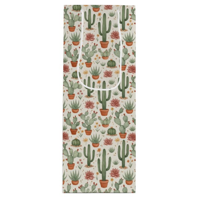 Desert Cacti Succulent Seamless Pattern Wine Gift Bag (Front)