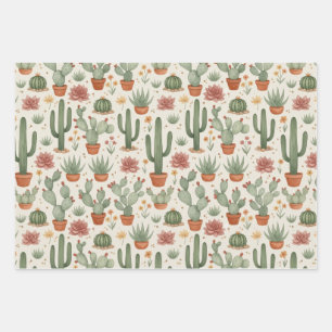 Desert Cacti Succulent Seamless Pattern Wrapping Paper Sheet