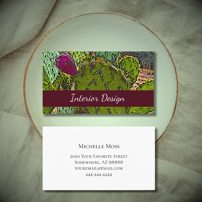 Desert Cactus Abstract Succulent Interior Designer Business Card (Creator Uploaded)