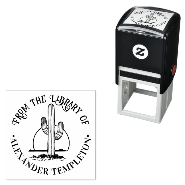 Desert Cactus Against Sun Library Book Name Self-inking Stamp (In Situ)