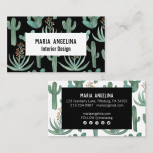 Desert Cactus and Succulents Watercolor Design  Business Card