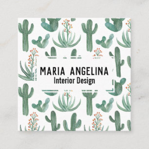 Desert Cactus and Succulents Watercolor Design Square Business Card
