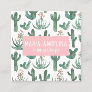 Desert Cactus and Succulents Watercolor Design Square Business Card