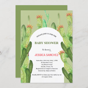 Desert Cactus Arch Bohemian Watercolor Baby shower Invitation