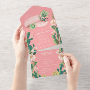 Desert Cactus Bloom All in One Wedding Invite