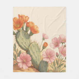 Desert Cactus Bloom Orange Pink Wildflowers Fleece Blanket