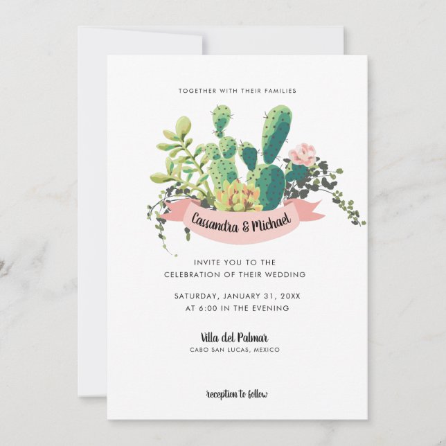 Desert Cactus Bloom  Wedding Invitation (Front)