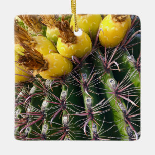 Desert Cactus Blooming Merry Christmas Ceramic Ornament