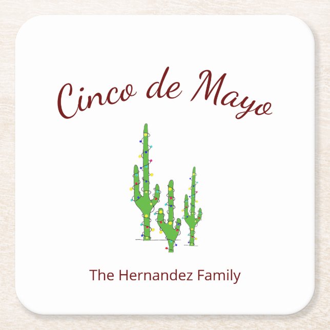 Desert Cactus Cinco de Mayo Fiesta Party  Square Paper Coaster (Front)