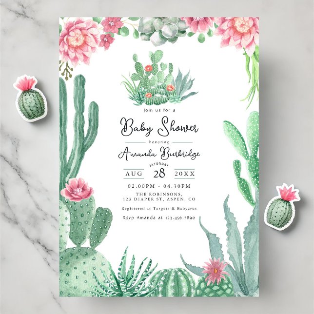 Desert Cactus Floral Baby Shower Invitation (Desert Cactus Floral Baby Shower Invitation)