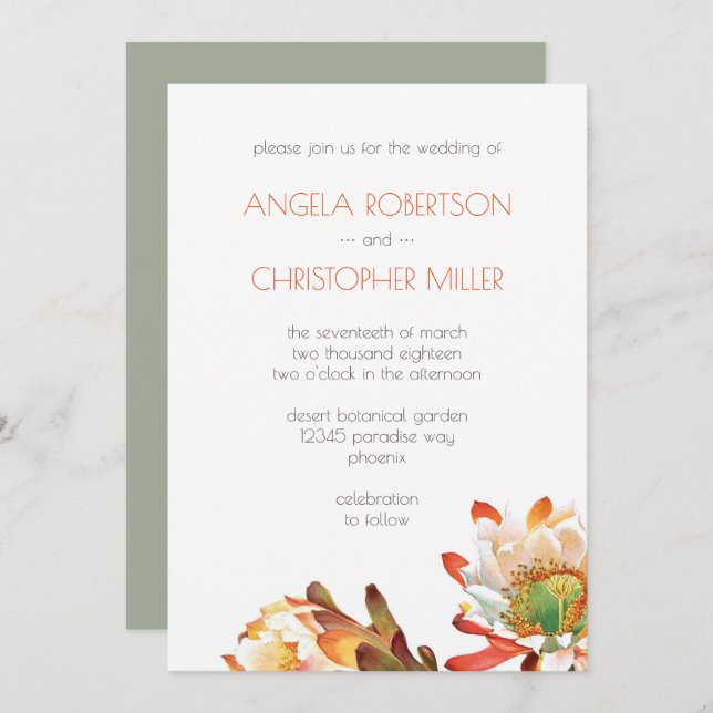 Desert Cactus Flower Wedding Invitation (Front/Back)