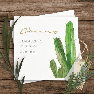 DESERT CACTUS FOLIAGE WATERCOLOR CHEERS WEDDING NAPKIN