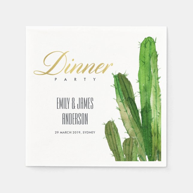 DESERT CACTUS FOLIAGE WATERCOLOR DINNER PARTY NAPKIN (Front)