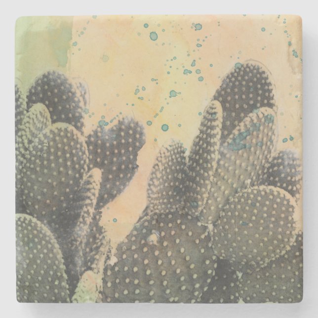 Desert Cactus | Green Splatter Stone Coaster (Front)