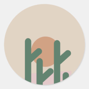 Desert Cactus Houseplant Boho Sun Design Classic Round Sticker