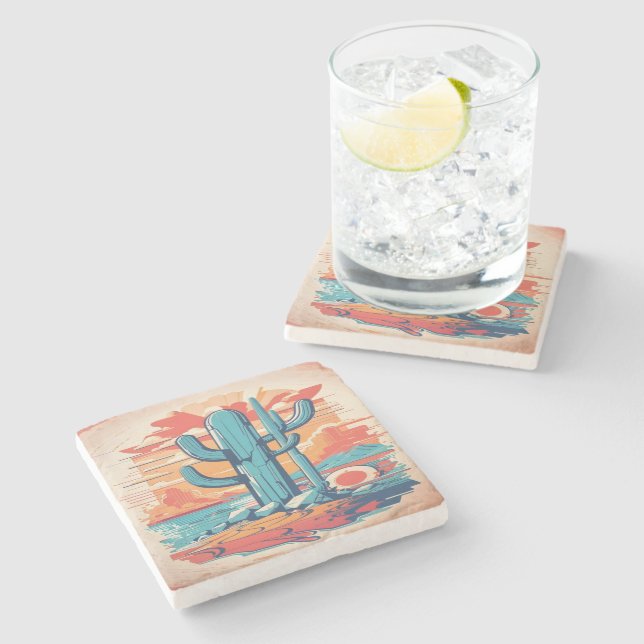 Desert Cactus Illustration Large Stone Coaster (Side)