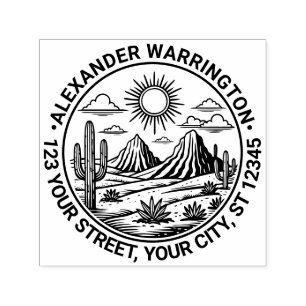 Desert Cactus Landscape #2 Name Return Address Self-inking Stamp