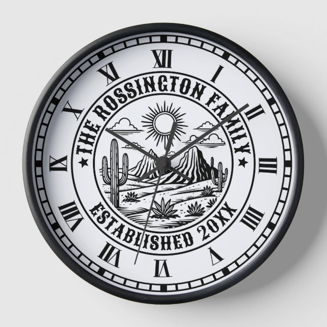 Desert Cactus Landscape #2S Family Name Date Estd Clock (Front)