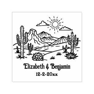 Desert Cactus Landscape #3 Couple Name Date Self-inking Stamp