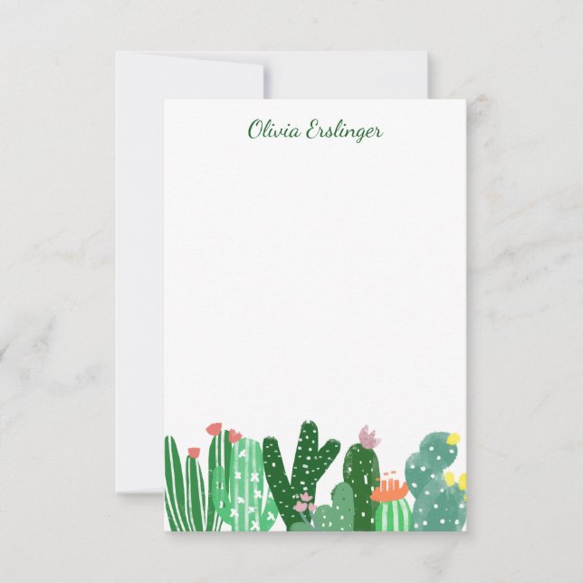 Desert Cactus Painting in Green Personalised Thank You Card (Front)