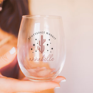 Desert Cactus Personalised Bachelorette Party Stemless Wine Glass