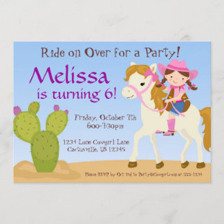Desert Cactus, Pink Cowgirl Birthday Party Invite