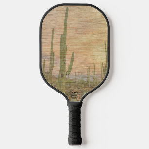 Desert Cactus Plants On Wood Grain Photo Image Pickleball Paddle