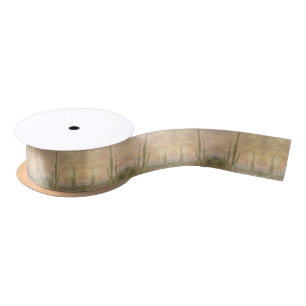 Desert Cactus Plants On Wood Grain Photo Image Satin Ribbon