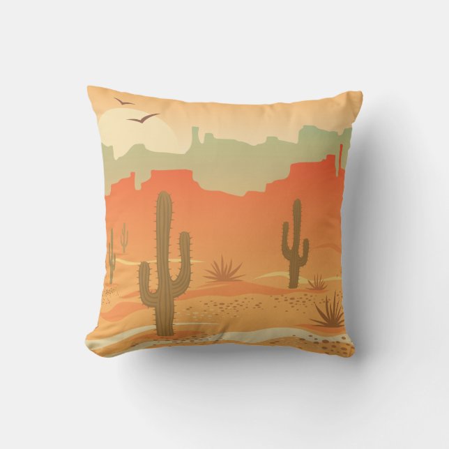 Desert Cactus Southwest Design Throw Pillow (Front)
