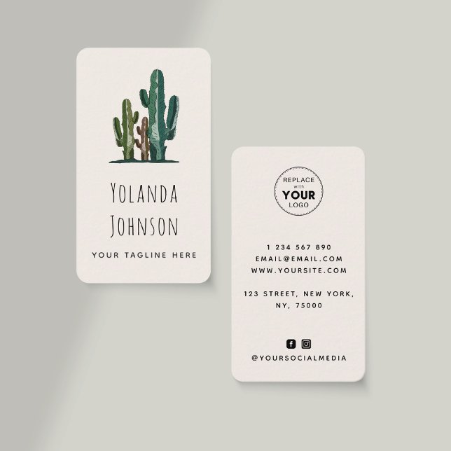 Desert Cactus Succulent Add Logo & Social Media Business Card (Creator Uploaded)