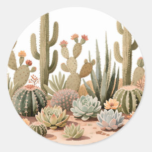 Desert Cactus Succulent Garden Watercolor Classic Round Sticker