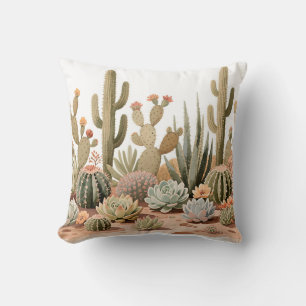 Desert Cactus Succulent Garden Watercolor Cushion