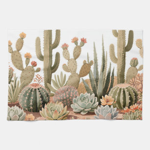 Desert Cactus Succulent Garden Watercolor Tea Towel