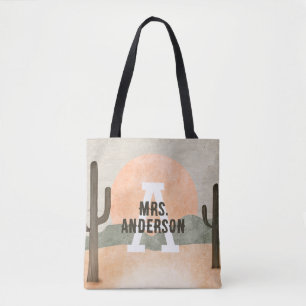 Desert Cactus Sun Personalised Initial Last Name Tote Bag