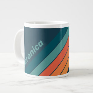 Desert Cactus Sunrise Stripes with Name Large Coffee Mug