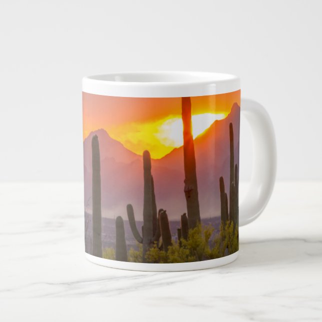 Desert cactus sunset, Arizona Large Coffee Mug (Front Right)