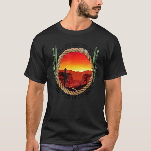 Desert Cactus Sunset On Dark Desert High Way Weste T-Shirt (Front)