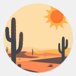 Desert Cactus Sunset Silhouette Classic Round Sticker