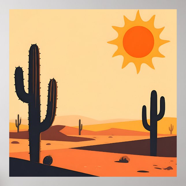 Desert Cactus Sunset Silhouette  Poster (Front)