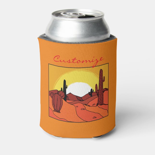 Desert Cactus Sunset Thunder_Cove Can Cooler (Can Back)