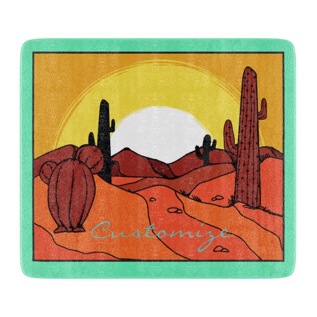 Desert Cactus Sunset Thunder_Cove Cutting Board (Front)