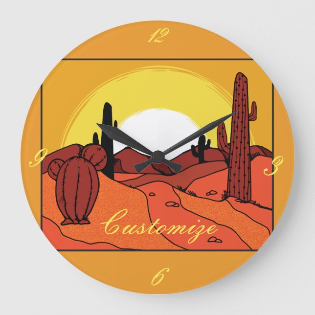 Desert Cactus Sunset Thunder_Cove Large Clock (Front)