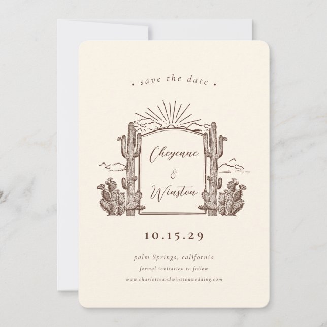 Desert Cactus Western Monogram Save the Date   Invitation (Front)