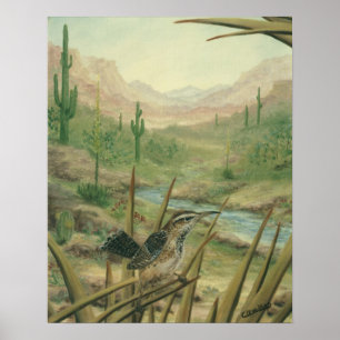 Desert Cactus Wren Poster