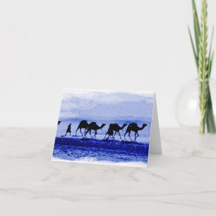 Desert Camel Caravan Blue Note Card