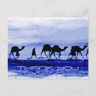 Desert Camel Caravan Blue Thank You Postcard