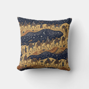 Desert Camel Caravan Seamless Pattern Pillow