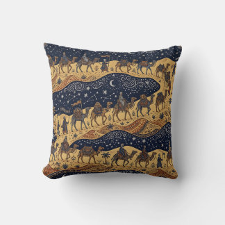 Desert Camel Caravan Seamless Pattern Pillow